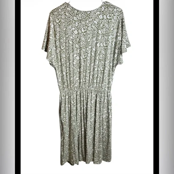 Boden Flutter Sleeve Floral Jersey Dress In Green Ivory W Pockets Size 12L - Picture 6 of 7